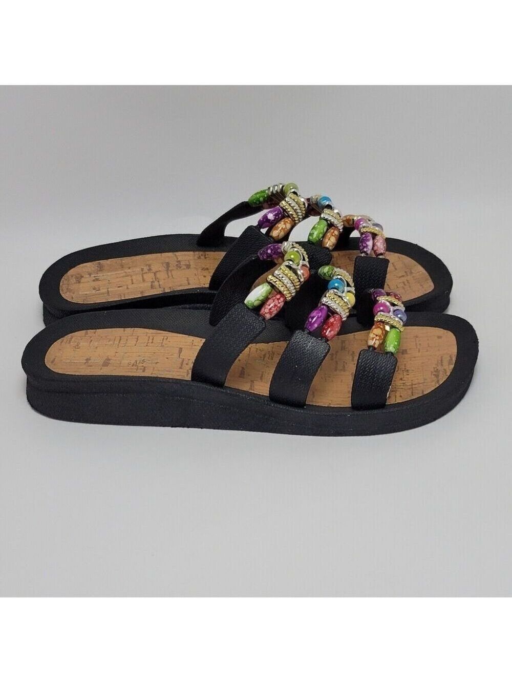 Grandco Women's Multicolor Bead Classic Cork Rubber Slides Sandals Size 9